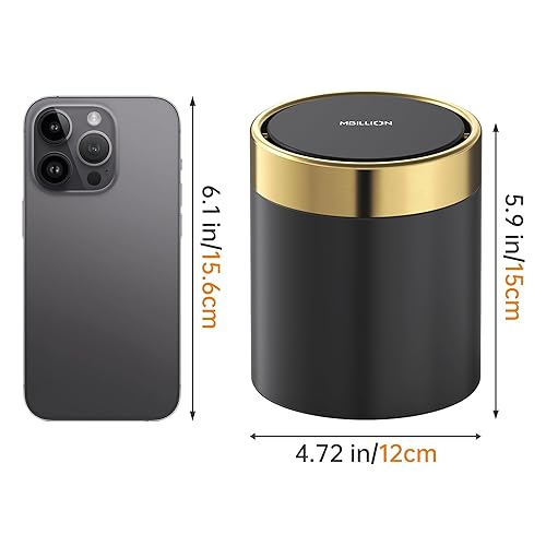 Vista 29 de Mini bote de basura con tapa, cubo de basura pequeño de escritorio para reciclaje, bonito bote de basura de metal para uso en encimera de mesa