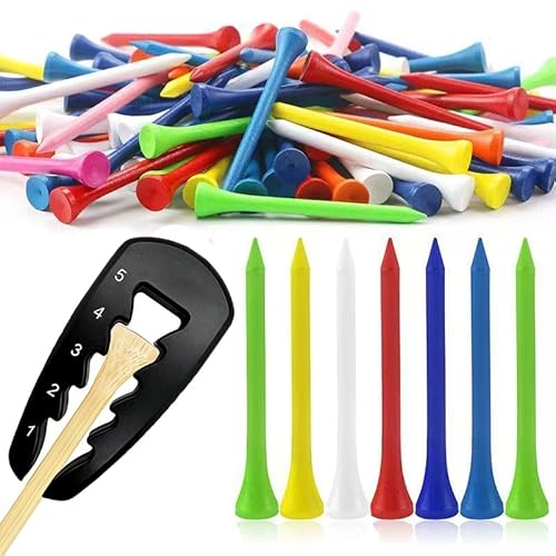Natural Wood Golf Tees 100 Pack, Multiple Colors & Sizes (3-1/4 inch, 2-3/4 inch, 2-1/8 inch) - Bulk Golfing Tees Reduce Side Spin & Friction for Better Distance & Accuracy (Mixed Colors, 3-1/4 inch)