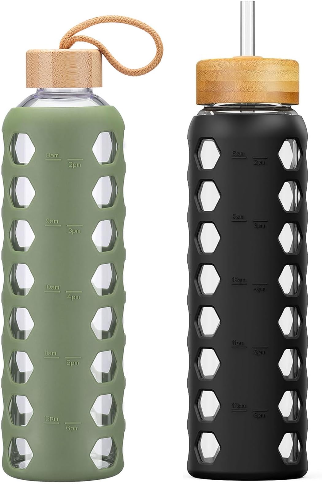 MUKOKO32oz Glass Water Bottles with 2 Lids Bundle