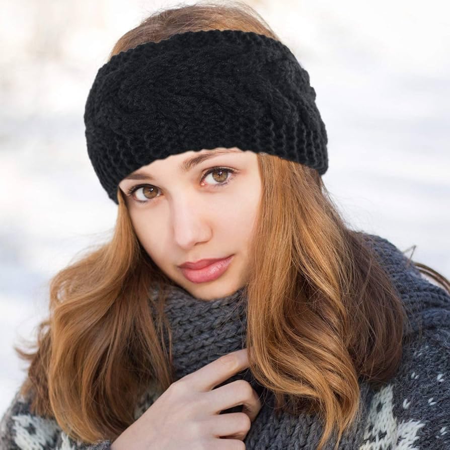 Winter Headband for Men and Women Head Wrap Soft Fleece Knitted Woolen Warm Hair Band Unisex Acrylic Skull Stretchy Earwarmer Earmuffs Hair Accessory (L Grey) 2