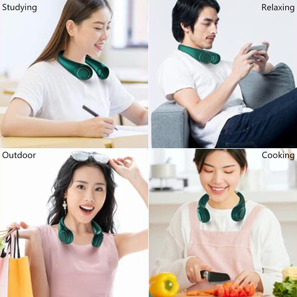 Leafless Neck Hanging Fan, Portable Neckband Fan USB Rechargeable, Mini Sport Fan Hands Free, 360° Cooling, 3 Adjustable Speeds, for Women Men Summer Gift Pink