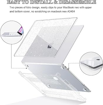 UnDePlus Macbook Neo 13inç A18 Pro A3404 ile uyumlu Kılıf Simli Ön Arka Kapak Renksiz