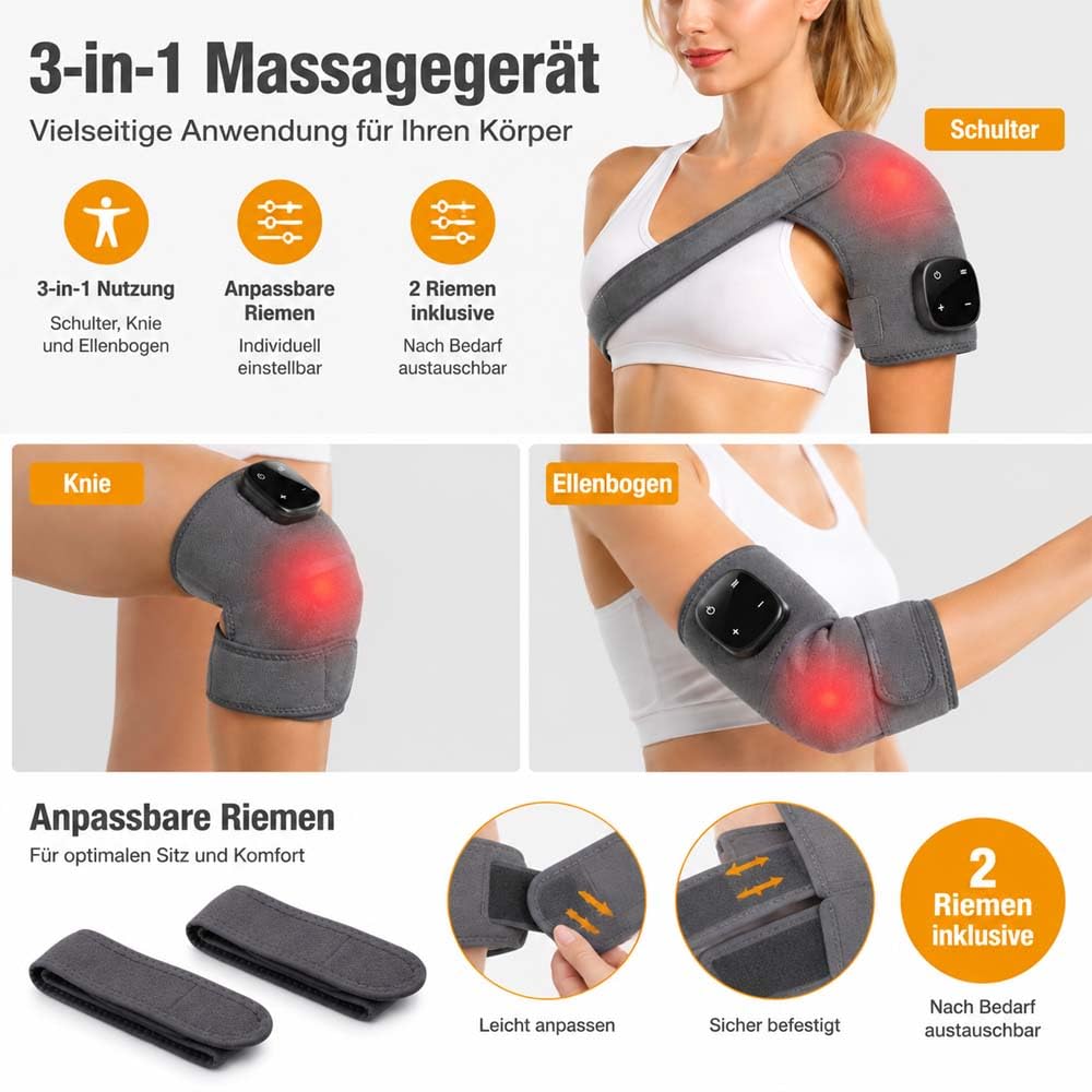 Relevo 3-in-1 Schultermassage, Relevo Triple Method Schulter-Massagegerät mit LED-Anzeige, Kabellose Schultermassage Gerät mit Wärme und Vibration (Eins)
