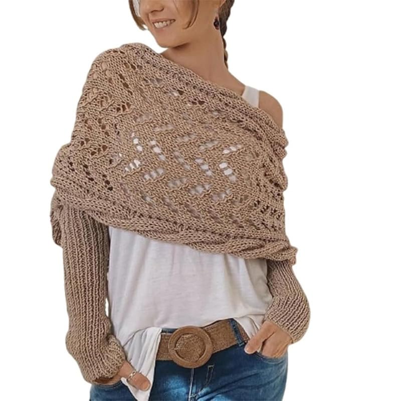 Scarf with Sleeves for Women, Knitted Cable Wrap, Multifunctional