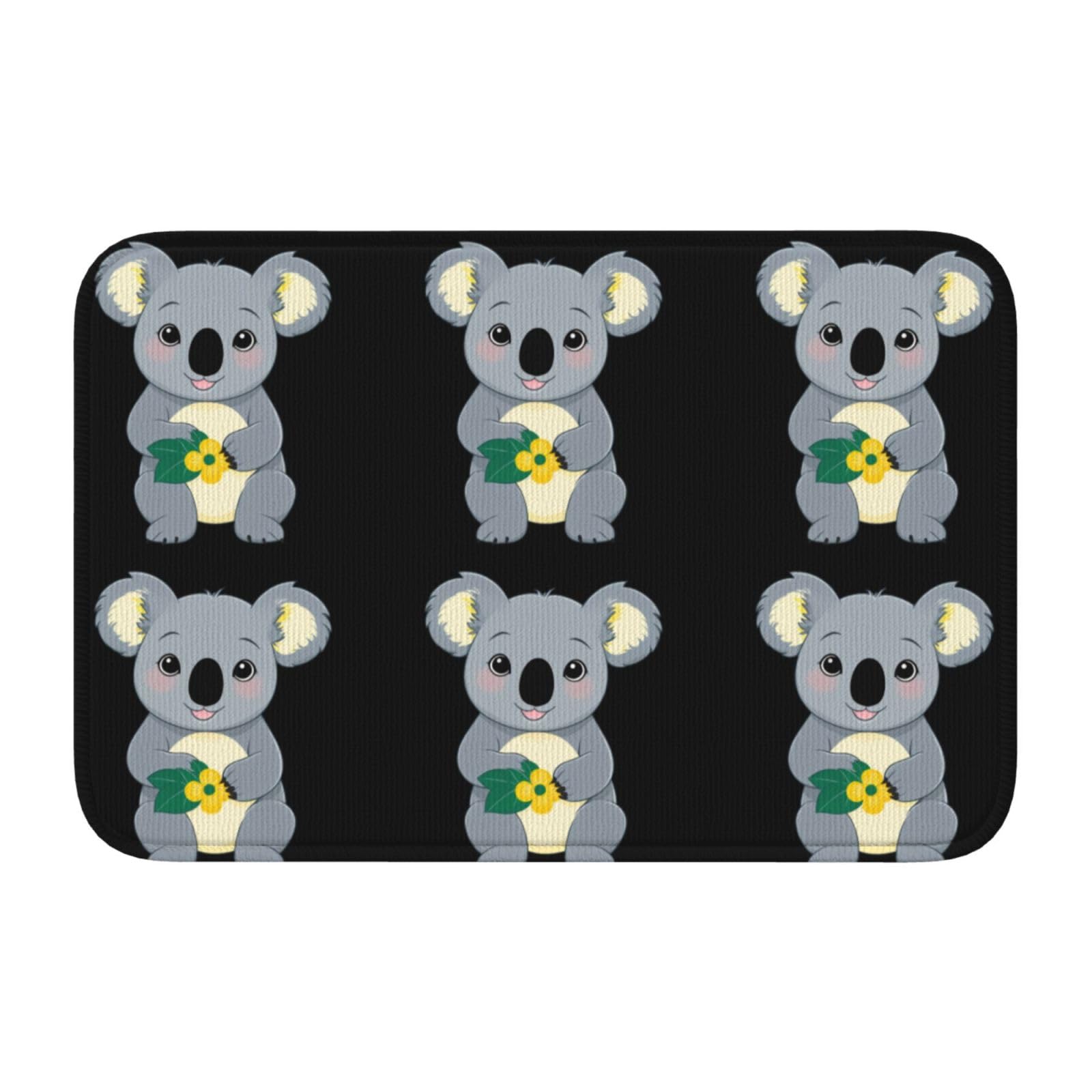 Tapis de sol 40 x 60 cm JKIEGOQ koala jaune fleuri anti-dérapant avec bordure surjetée robuste
