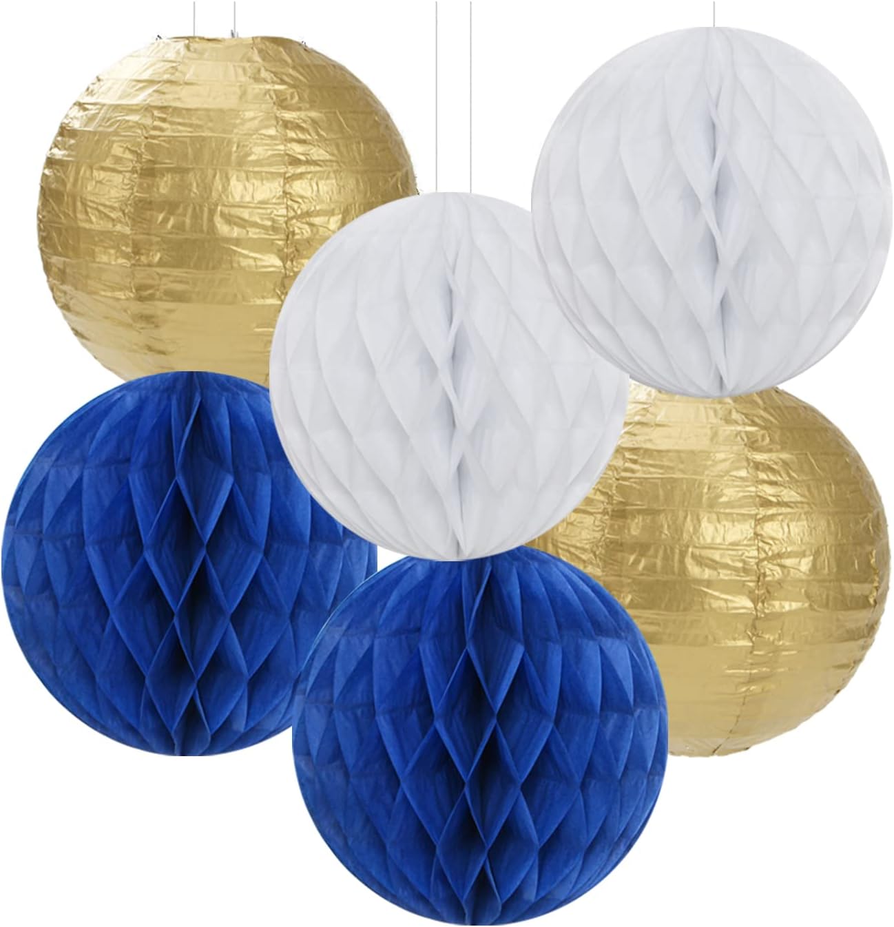 Navy-Blue White Gold Party Decorations - 14pcs Kits Paper Lanterns Fan,Tissue Flower Pom Poms Streamers,Honeycomb Balls,Graduation 2025 Men Birthday Wedding Baby Bridal Shower Decor Lasting Surprise - Image 6