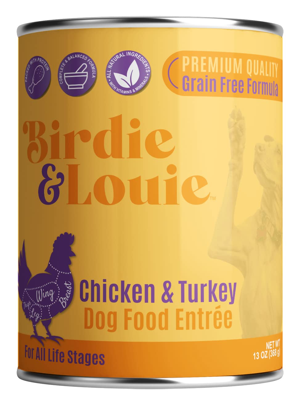 Birdie & Louie Wet Dog Food Real Chicken and Turkey 12-Pack 13 oz Cans