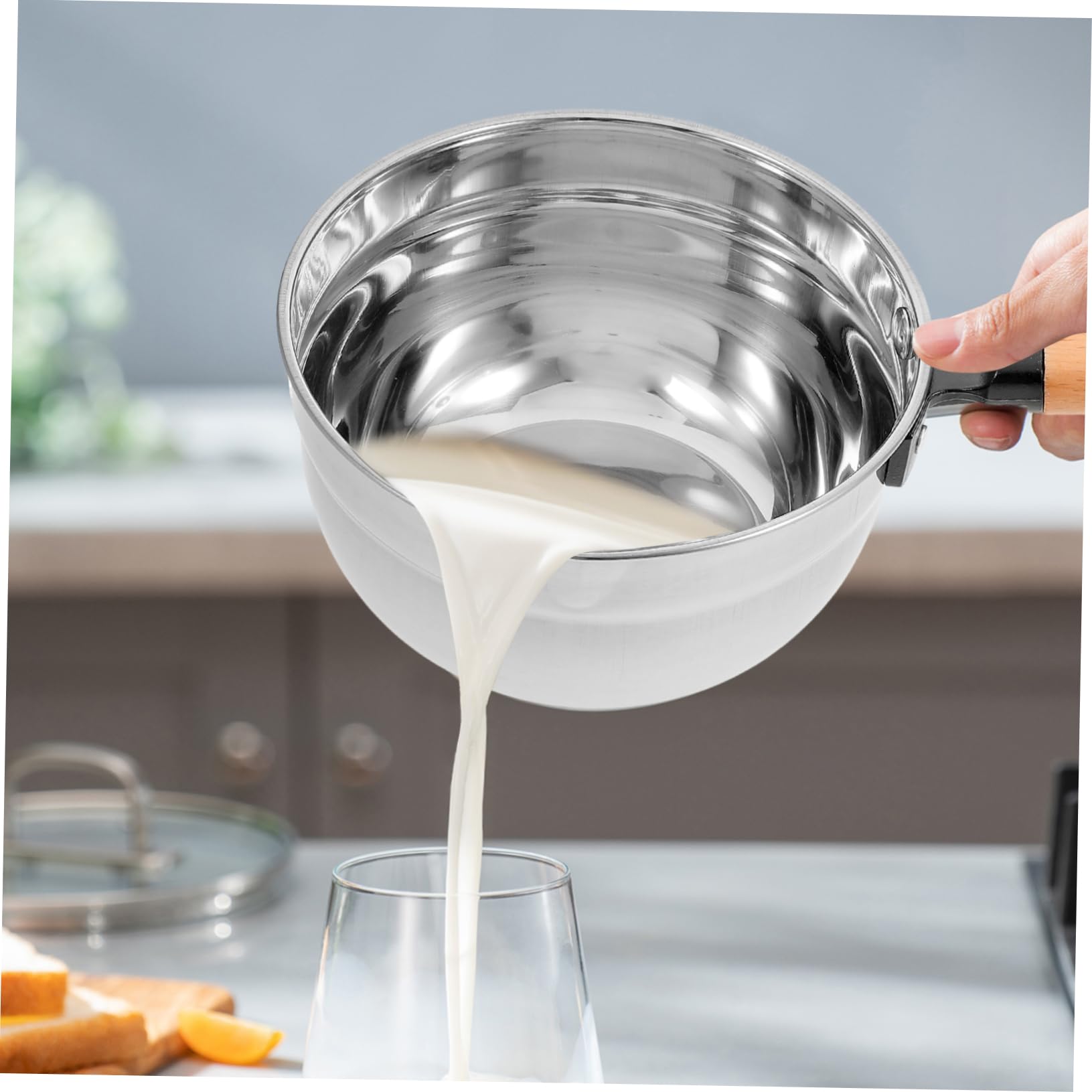 Edelstahl Schöpfkelle mit Holzgriff für Haushalt und Küche, Silber