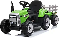 Carrinho Mini Trator Infantil Elétrico Verde 12v com Carreta