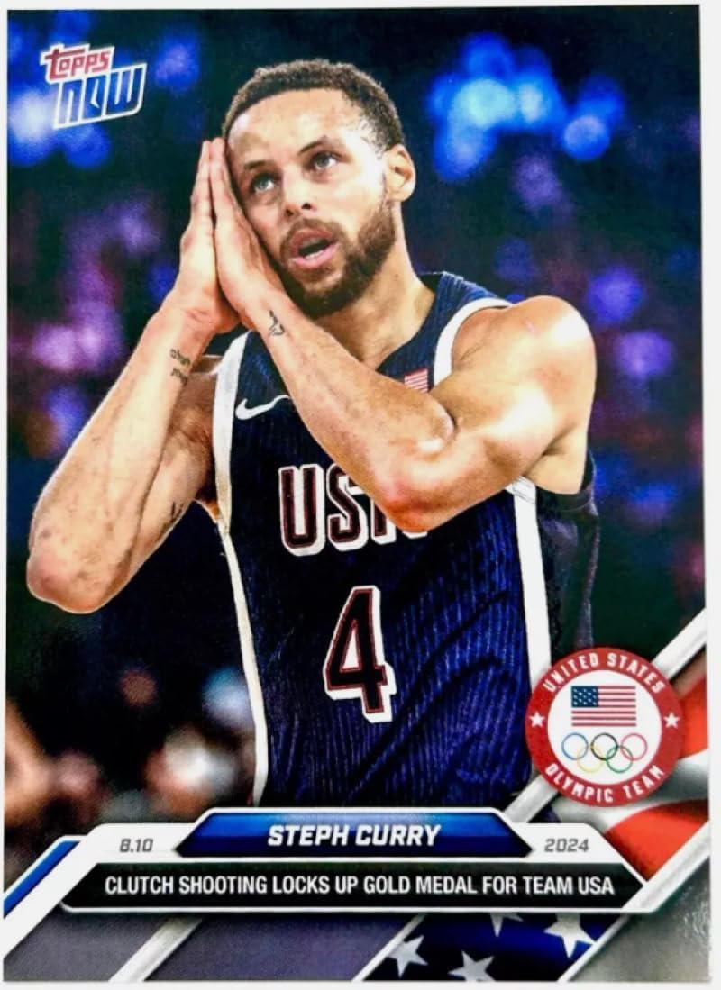 2024 Topps NOW Olympics Team USA #27 Steph Stephen Curry Gold Medal Win Officially Licensed Basketball Trading Card (Stock Photo Shown, Card in Near Mint to Mint Condition)