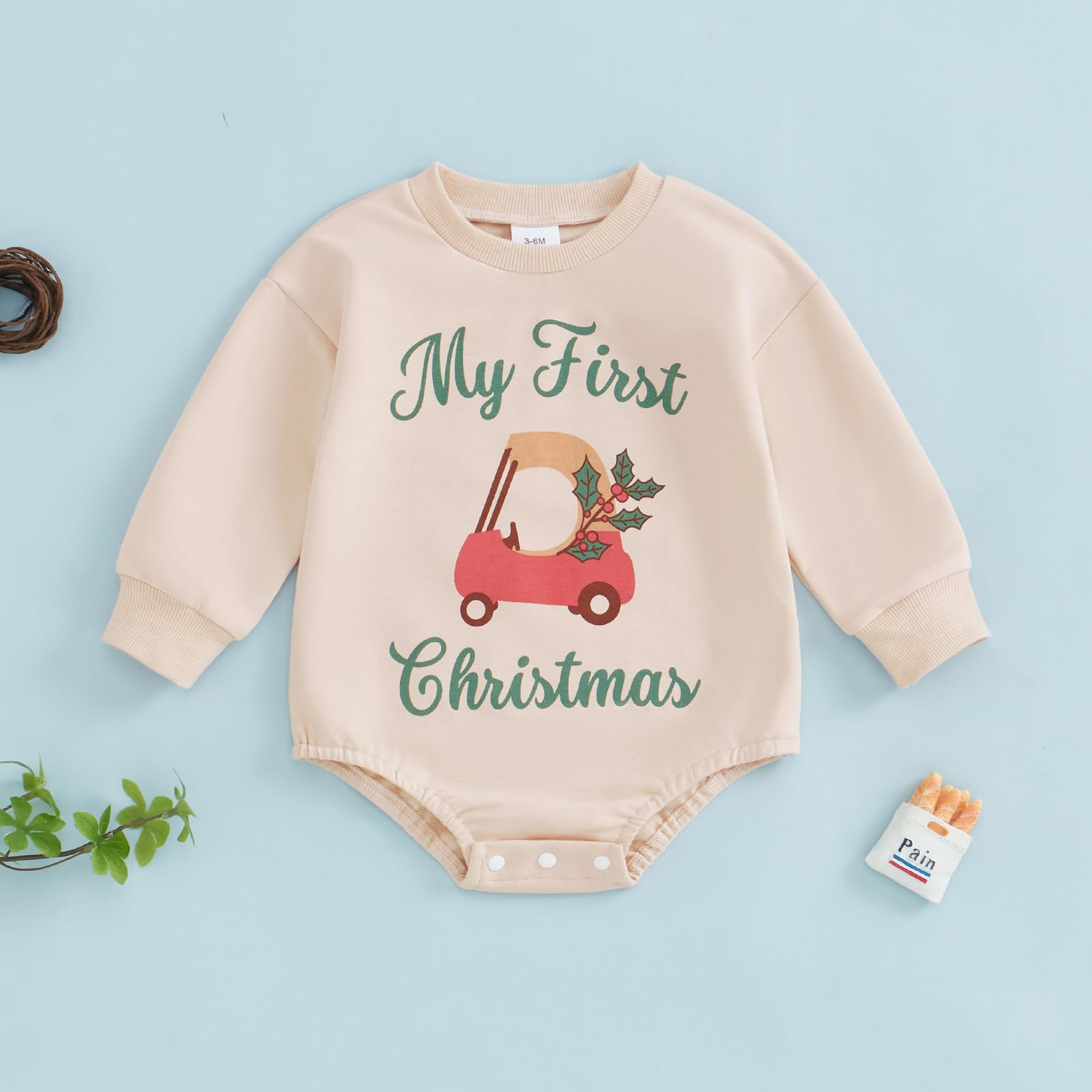FIOMVA My First Christmas Baby Boy Outfit Newborn Bubble Romper Sweatshirt Infant Girl Knit Sweater Fall Winter Clothes (E My First Christmas Apricot,3-6 Months)