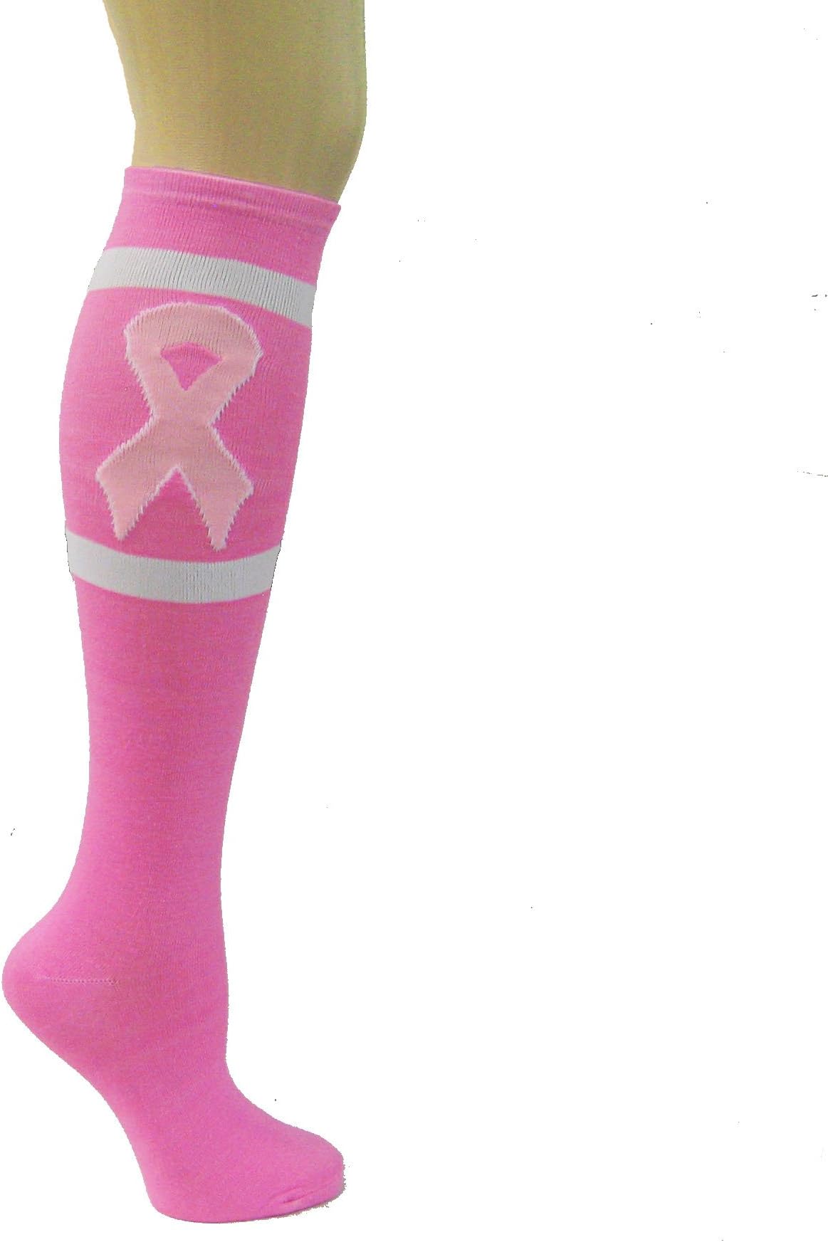 Breast Cancer Awareness Socks Pink Ribbon Knee High Socks for Women Men Youth - Matching Walk Run Sports Team Events