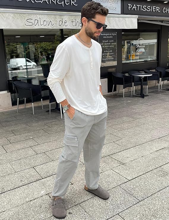 Image of CB-COLEBROOK Men Mid Rise Cargo || Cargo Pants Cotton || Relaxed Fit Elastic Waist || Loose Fit || Casual Pants || Cargos Pant with 7 Pockets (Cargo-48-54)
