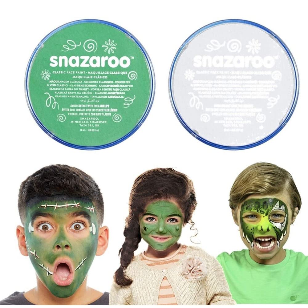 Stylex Snazaroo Green & White Face Paint Bundle Set Fancy Dress Halloween Cosplay Outfit Accessorries Make up
