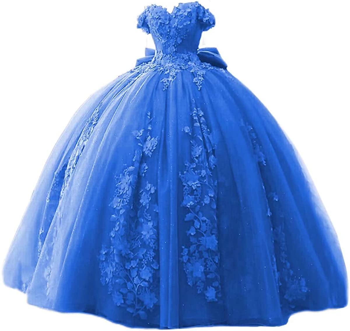 Fuomomo Off Shoulder Quinceanera Dresses Puffy Prom Dresses with 3D Floral Ball Gown Sweet 16 Dresses Lace Up Back Ocean Blue