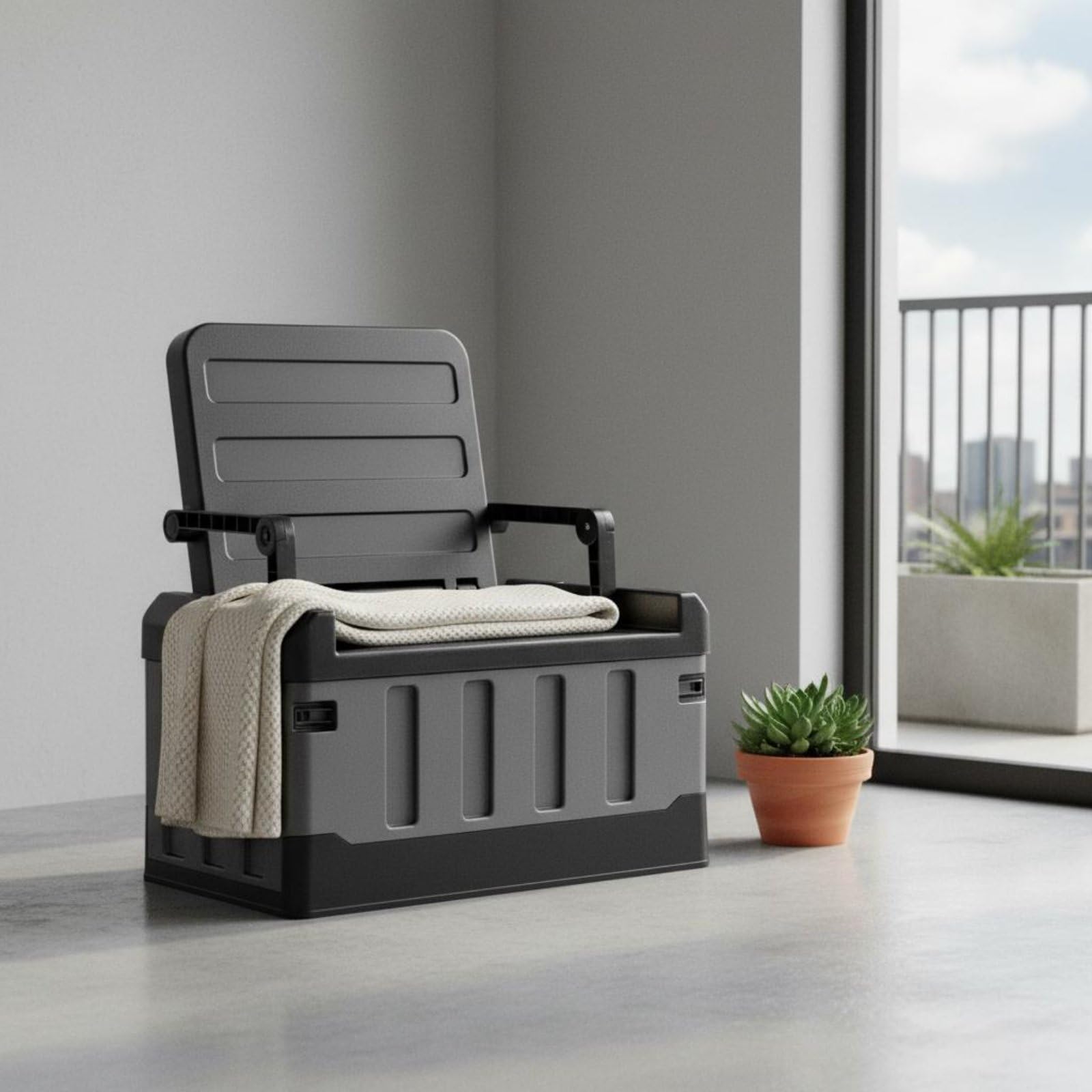 TISHITA Sedia Pieghevole con Contenitore Scatola Seduta Organizer in PP Pieghevole Resistente per Attrezzatura Outdoor E Abbigliamento Adatta per Campeggio, Blu-bianco