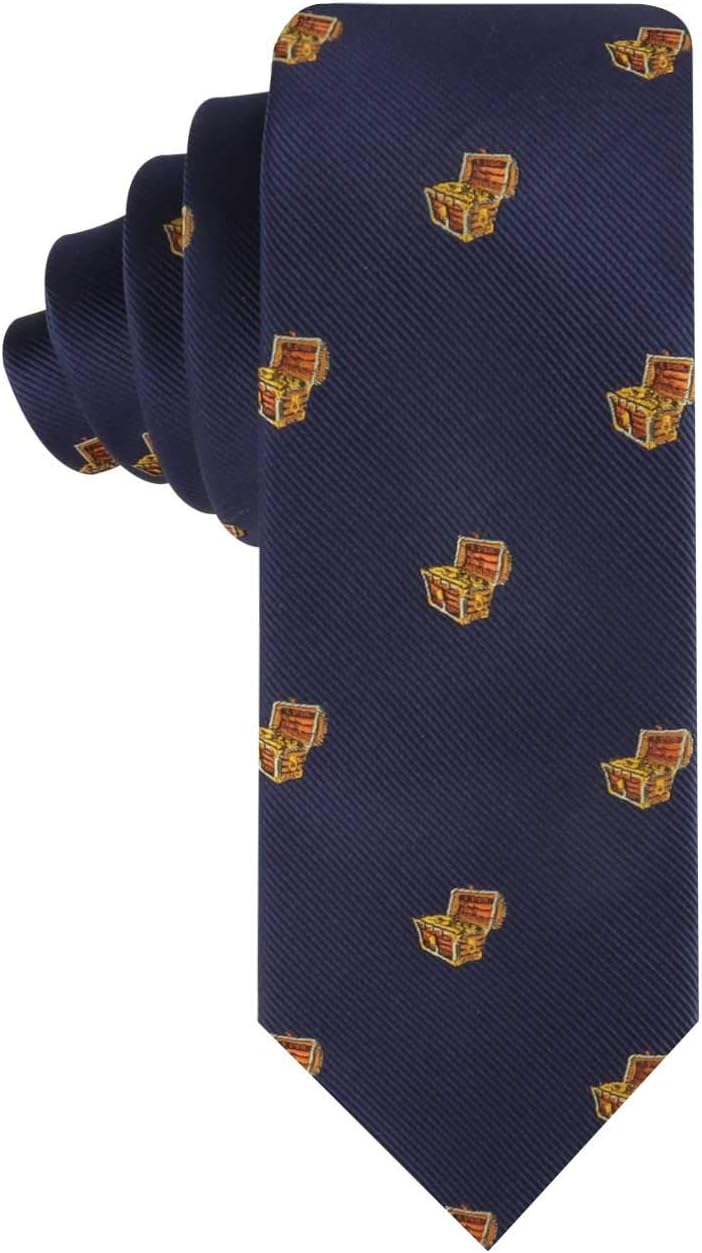 AUSCUFFLINKS Treasure Chest Gold Silver Beads Jewelry Treasures Neckties for Men | Woven Skinny Neck Ties | Present for Work Colleague | Ties Bday Present for Guys (TREASURE CHEST)