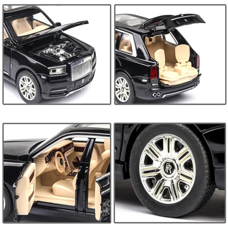 Image of New 1:24 RR Cullinan Diecast Alloy Metal Pull Back Car with Openable Doors Music Sound and Light Vehicle Toy Car for Kids Boys (Black)