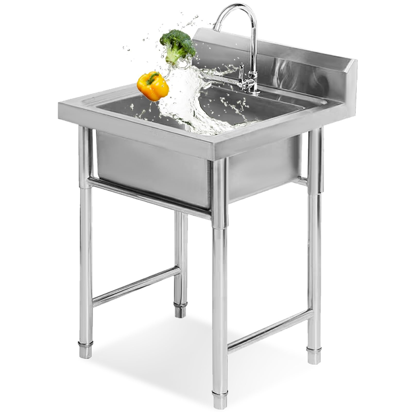 YNIYUJKL Commercial Stainless Steel Kitchen Sink With Unique Basin & Faucet Freestanding Utility Sink For Garage Restaurant Laundry Outdoor Use,50cm