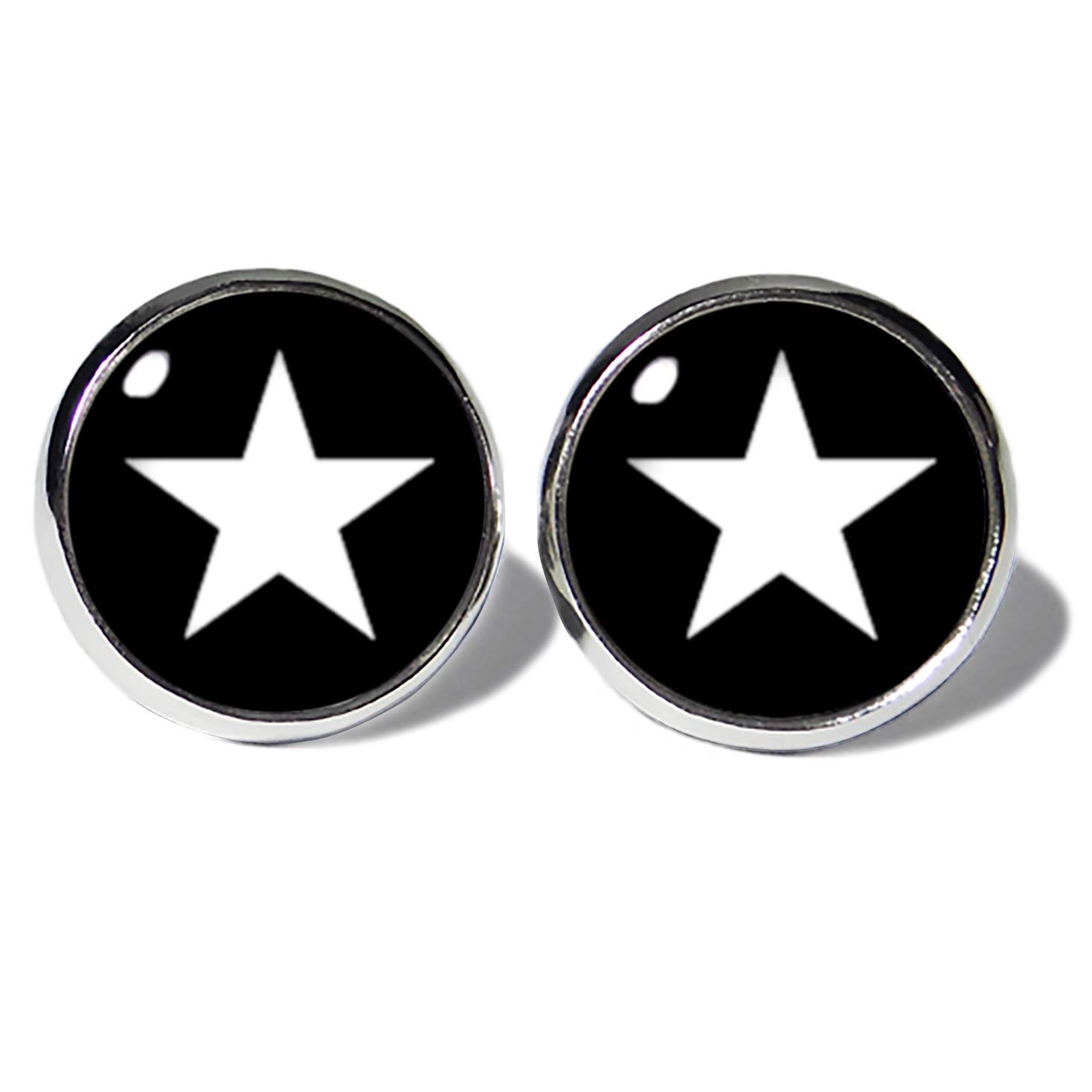Stern Weiss-Schwarz Ohrstecker ABOUKI Unisex Damen Herren Kind Kinder Edelstahl Ohrschmuck Motiv Sterne Sternchen handgefertigte Ohrringe silber-farben