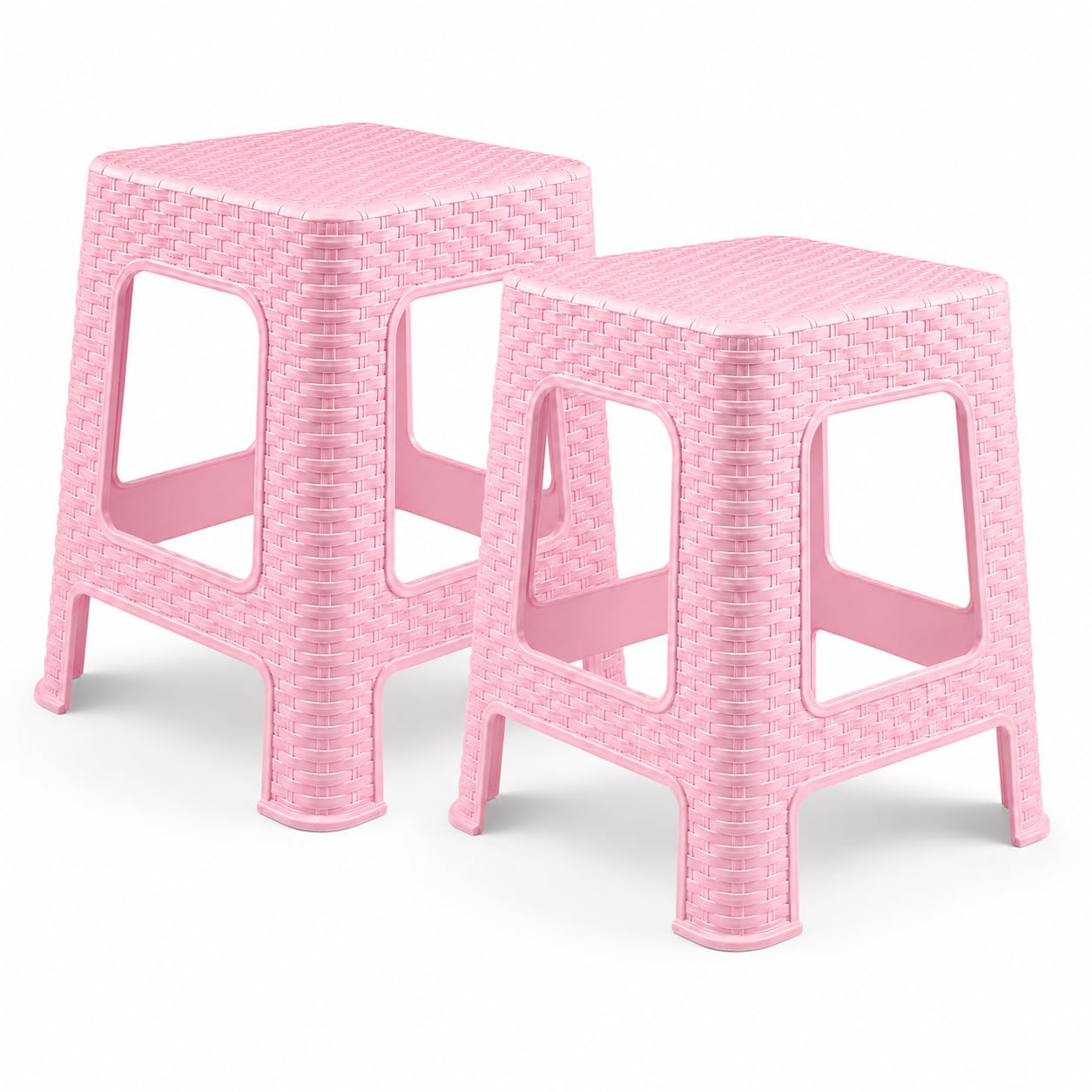 Muddy Hands Pack of 2 Rattan Effect Garden Stools Plastic Outdoor Indoor Patio Seat Side Table Weather Resistant Lightweight Footstool Garden Furniture