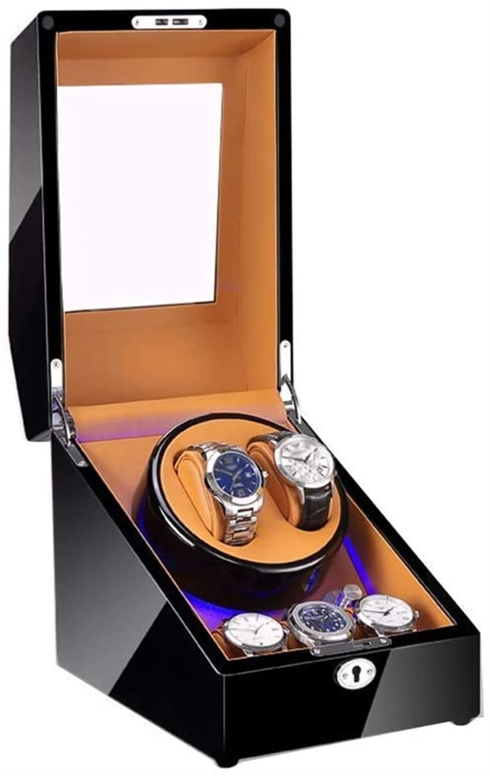 Caja para dar cuerda a relojes automáticos en madera elegante con luz LED