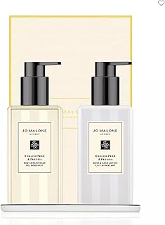 London English Pear & Freesia Bath & Body Collection - Body & Hand Wash (250ml), Body & Hand Lotion (250ml.) and Ceramic display tray.