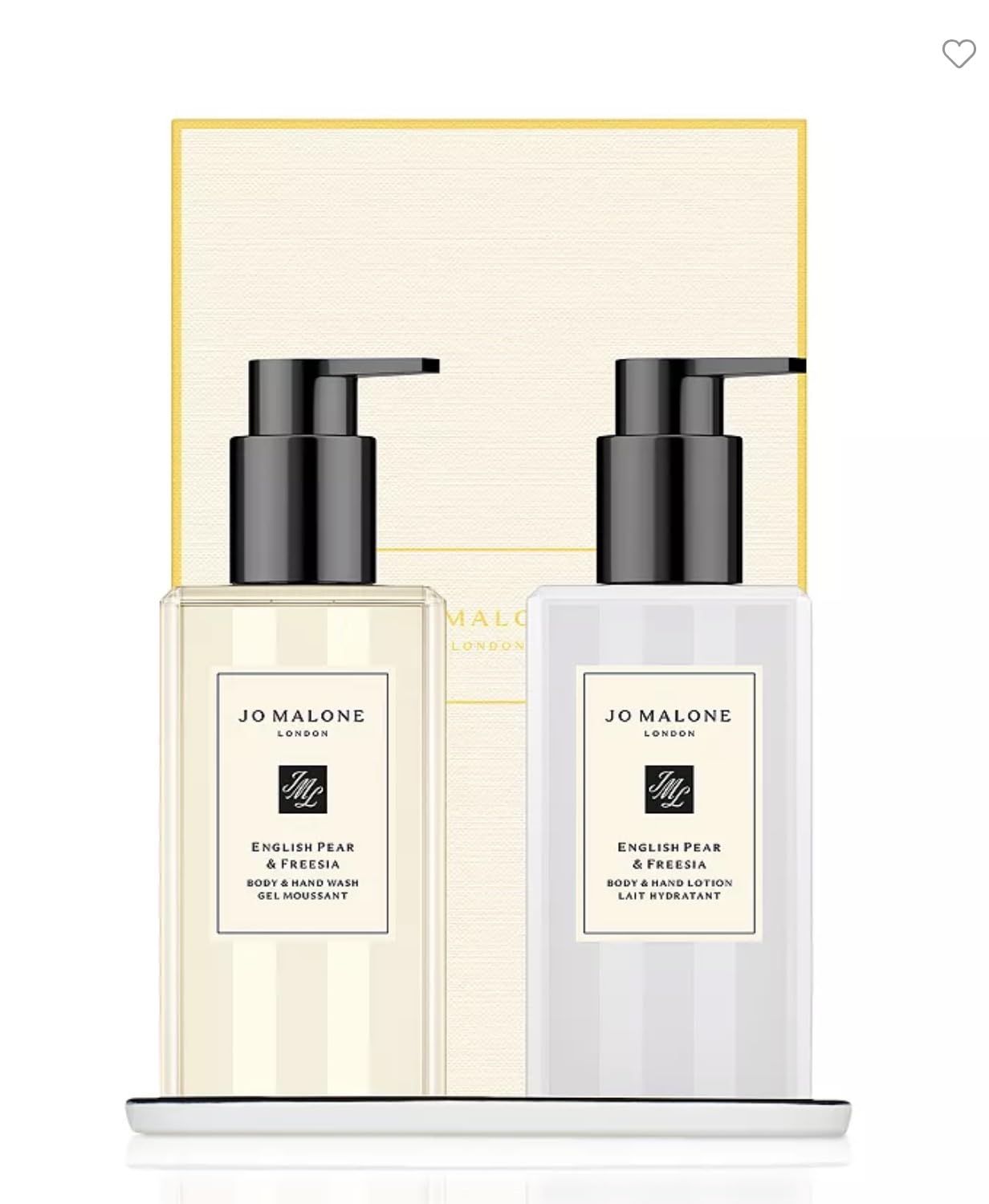 Jo Malone London English Pear & Freesia Bath & Body Collection - Body & Hand Wash (250ml), Body & Hand Lotion (250ml.) and Ceramic display tray.