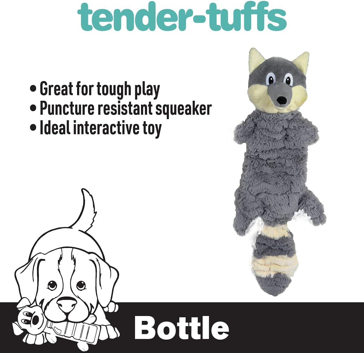 Snuggle Puppy Tender Tuffs - Water Bottle Cruncher with Puncture Resistant Squeaker - Gray Fox Bottle Cover Dog Toy - Image 3