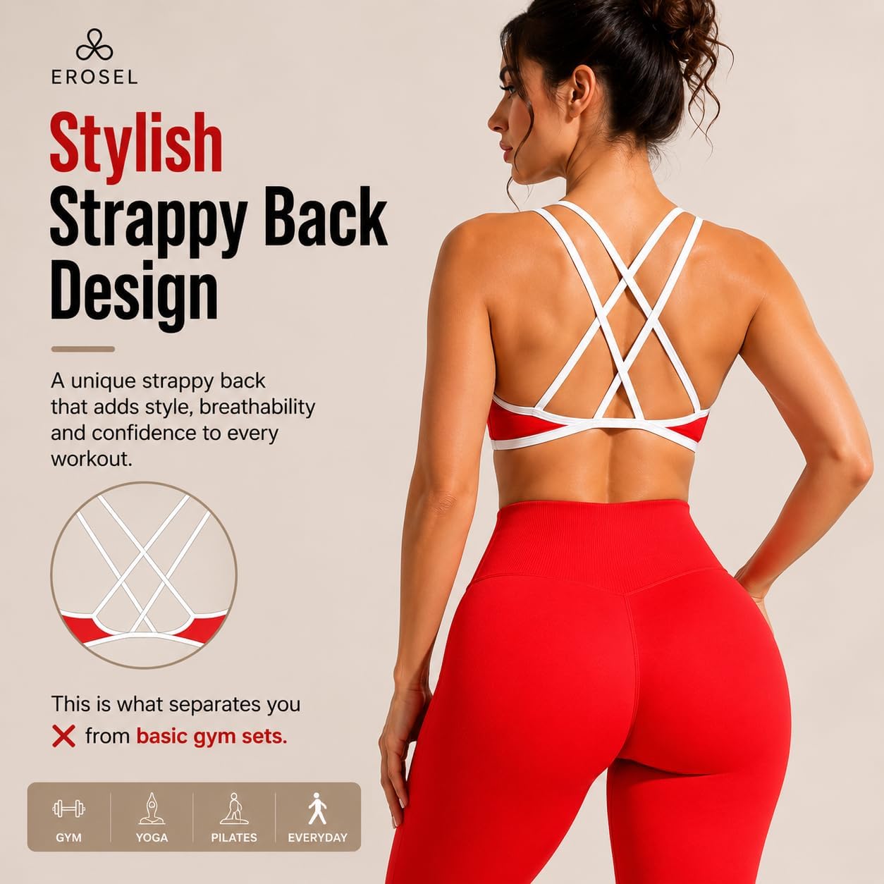 2PC Workout Sets For Women High Waisted Gym Leggings and Cross Back Strappy Sports Bra for Women With High Support
