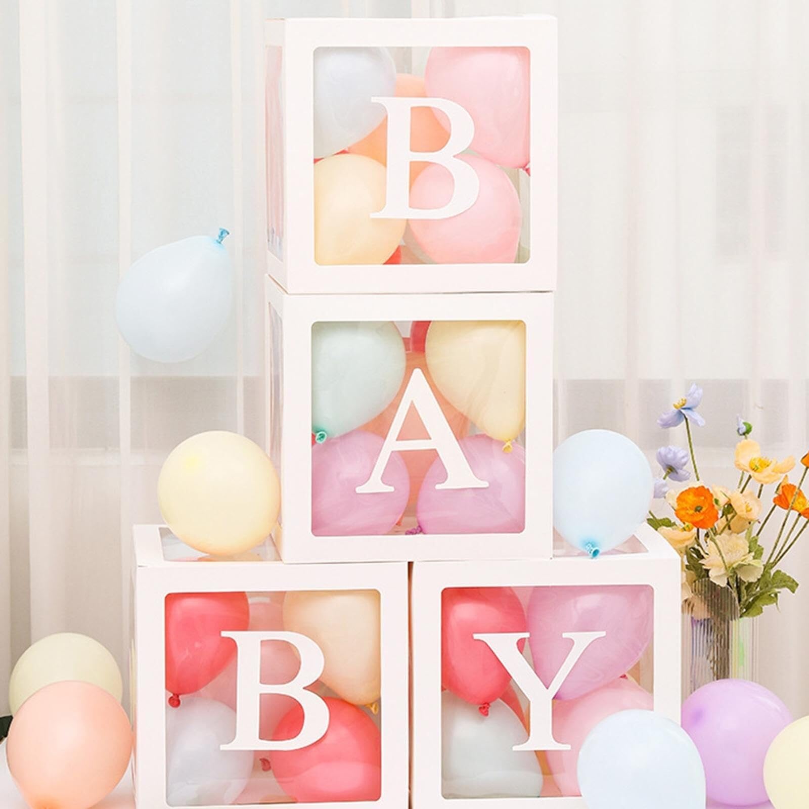4 Stück Ballonboxen Babyboxen, Recycelbar, PVC, Faltbar, Buchstaben-Sets | Vielseitiges Dekorationsset Aus Umweltfreundlichem Kunststoff Individueller Beschriftungsmöglichkeit