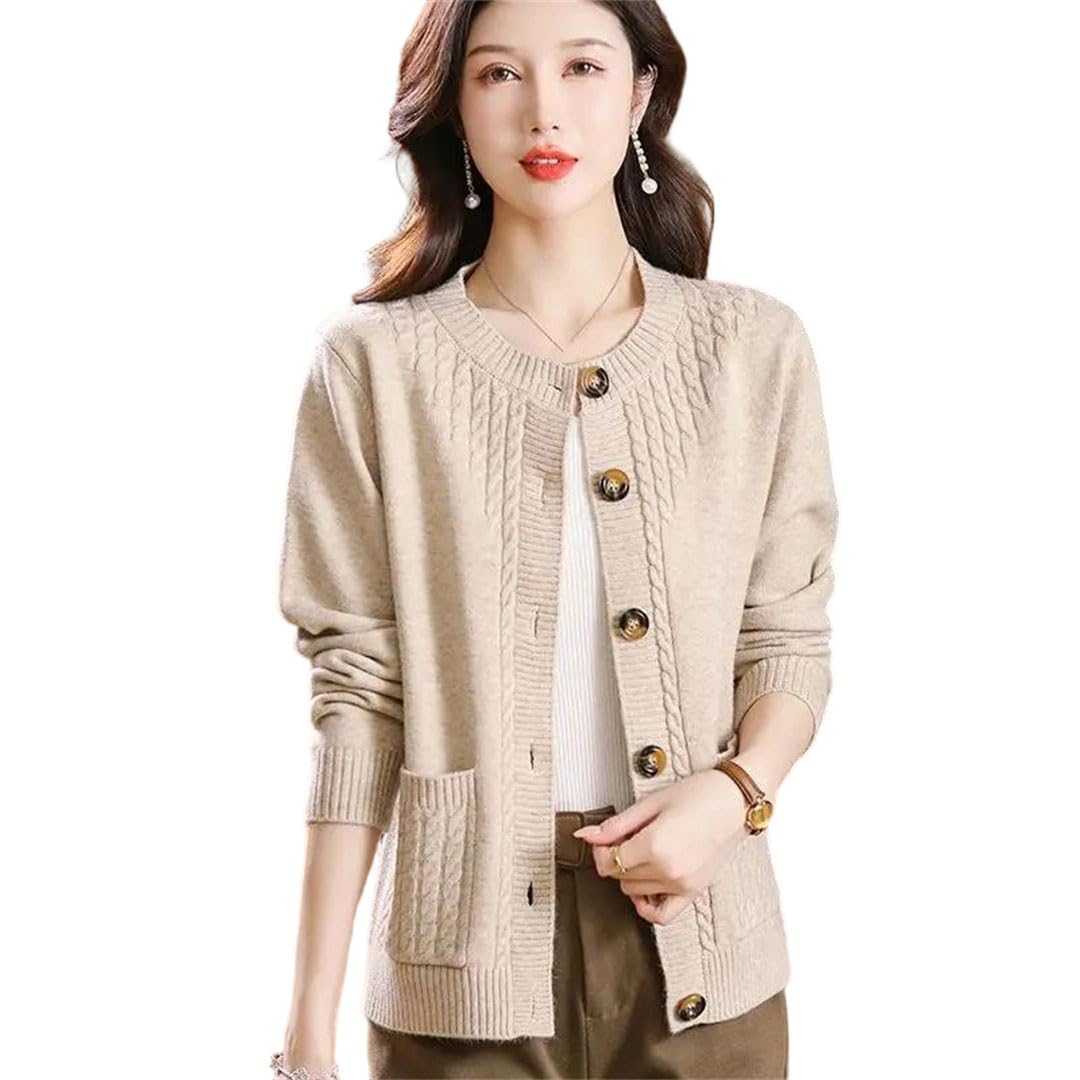 Women Winter Vintage Casual Single Breasted Knitted Cardigans Solid O Neck Long Sleeve Sweater