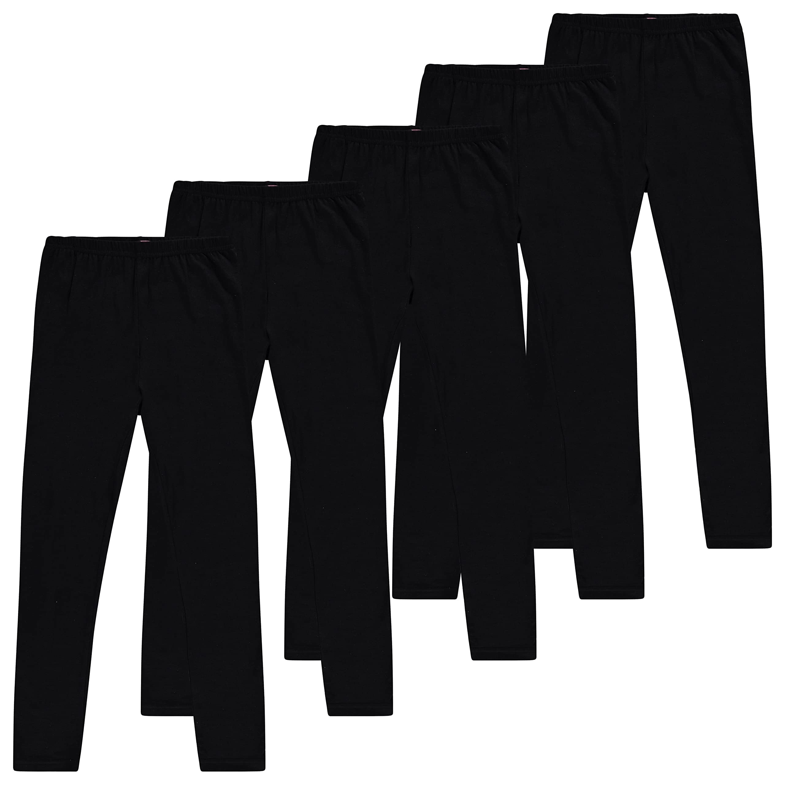 Toddler and Big Girls Leggings, Black Cotton Spandex Stretch Pants - Kids Dance Clothing, Yoga and Ballet Tights, 5-Pack