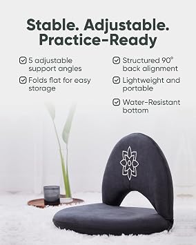 Mindful Modern Meditation Chair | Adjustable Floor Chair with Back Support | Padded Floor Seat for Posture Support and Comfort | Portable Folds Flat for Storage | Indoor/Outdoor Use | Stone Black