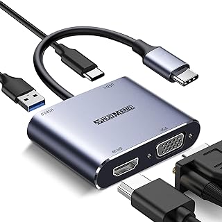Shuomeng USB C to HDMI VGA 4K Adapter, 4 in 1 USB-C to HDMI Adapter (Thunderbolt 3 Compatible) Hub Compatible for MacBook Pro/ipad Pro 2018-2020, Dell, XPS,Samsung Galaxy S20 S10,Other Type-C Device