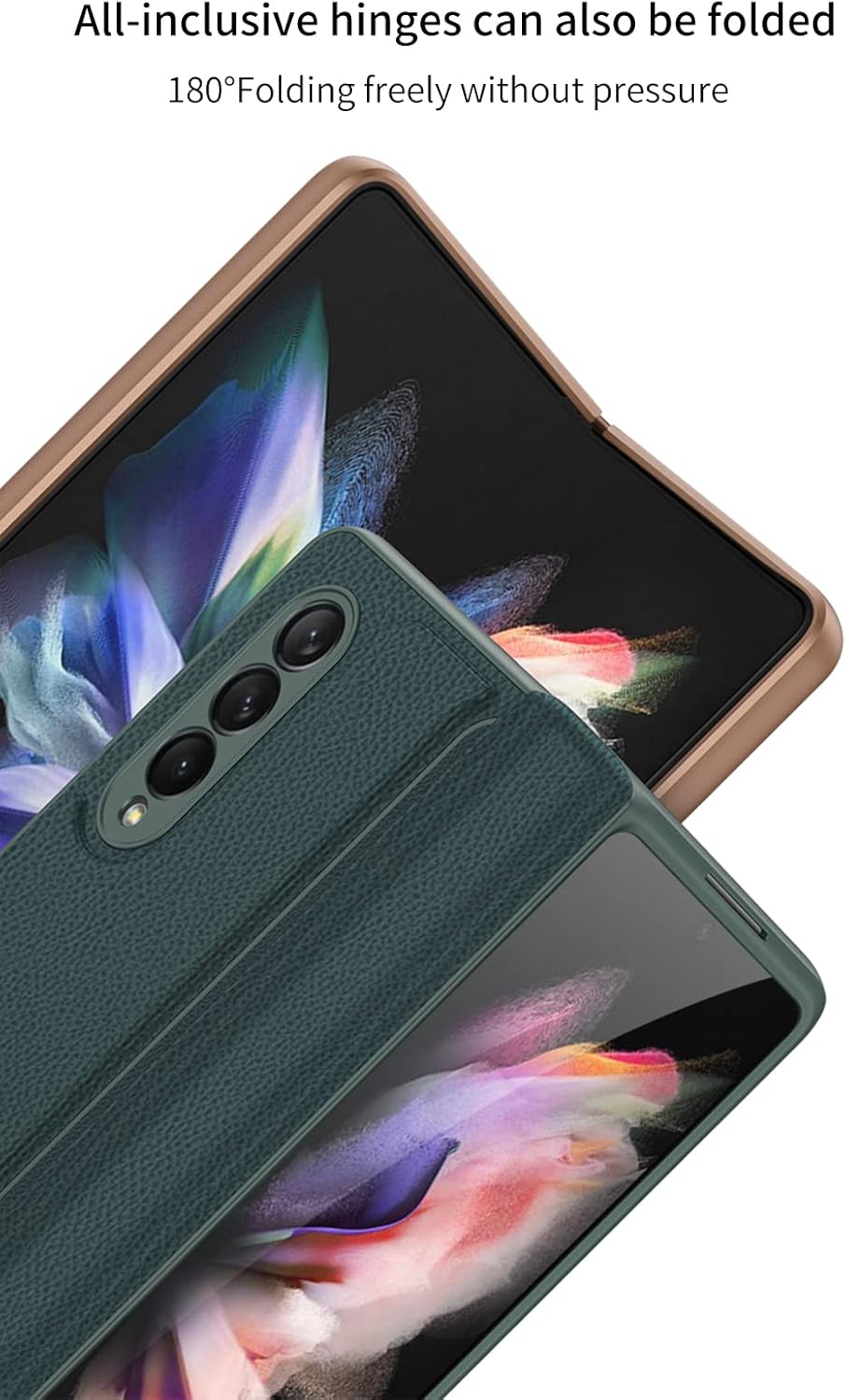 SHIEID Z Fold 3 Case, Galaxy Z Fold 3 Case Light Luxury Business Hinged Folding All-Inclusive Shell Z Fold 3 Cover Cases Compatible with Galaxy Z Fold 3 5G, Green