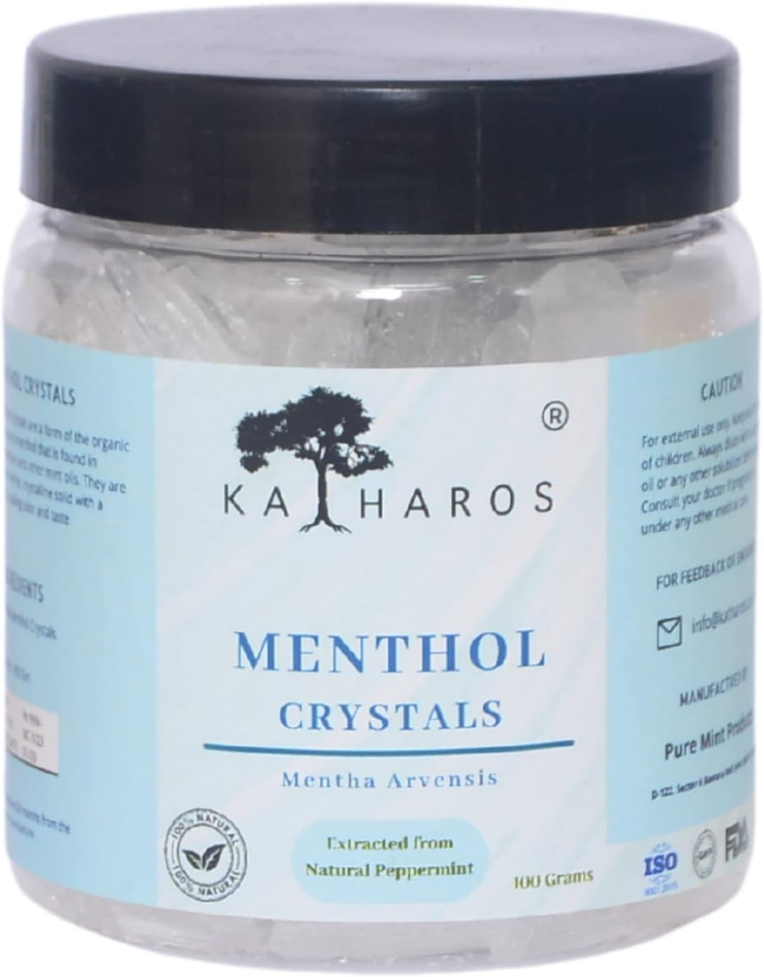 Katharos Premium Pure and 100% Natural Menthol Pure Menthol Crystals - 100 GM, for Diffusers, personal use