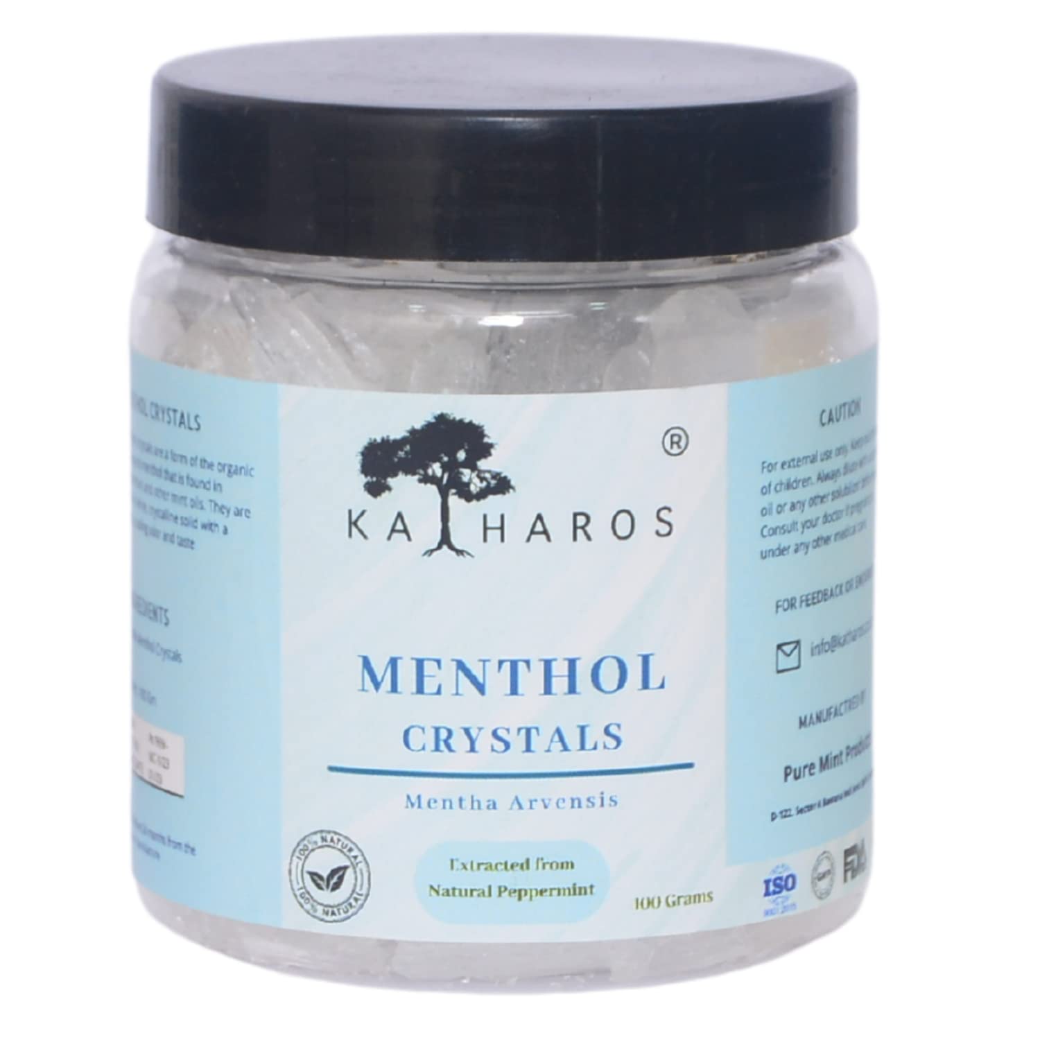 Katharos Premium Pure and 100% Natural Menthol Pure Menthol Crystals - 100 GM, for Diffusers, personal use