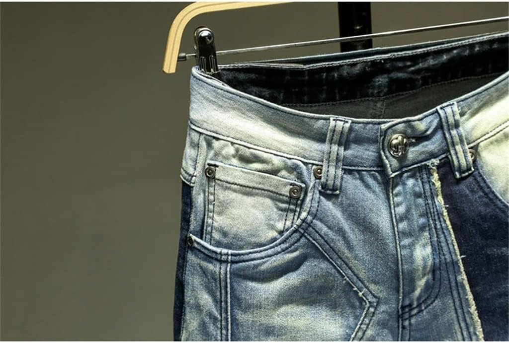 Jeans for Men Slim Fit Elastic Pockets Men's Trousers Hip Hop Streetwear Patchwork Pants Male