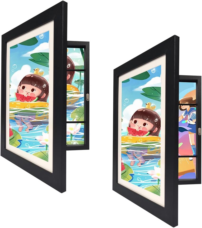 2 Pack Kids Art Frames, Kids Artwork Frames Changeable Front Opening Kids' Picture Frames for Kids Art Display (BLACK)