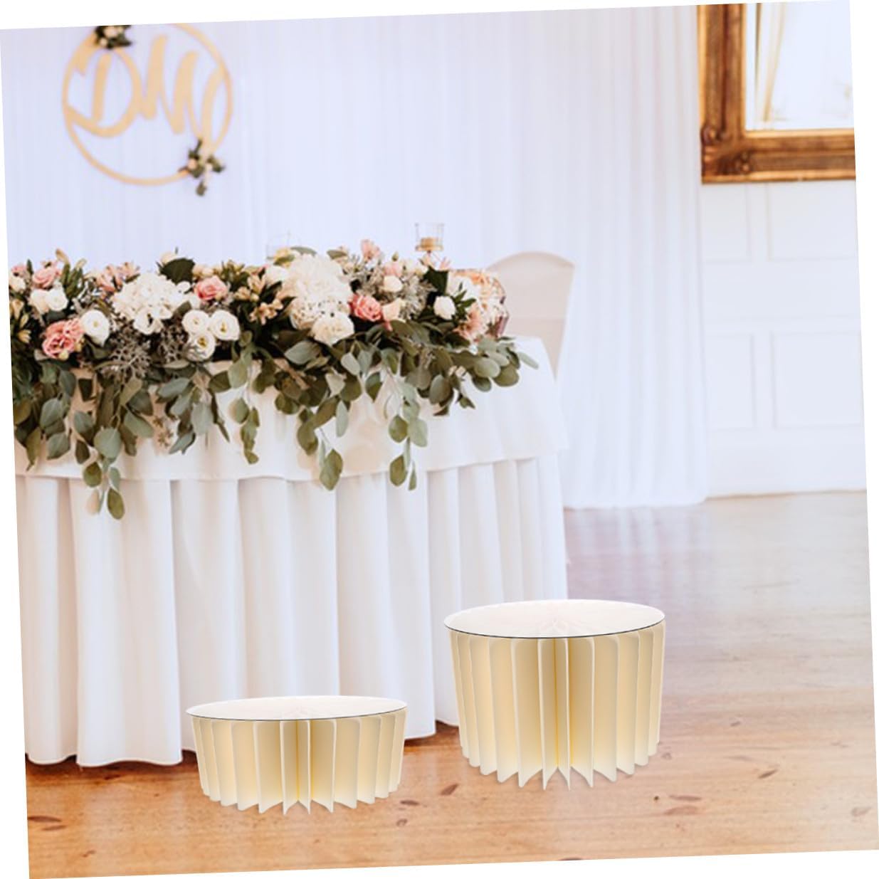 Toyvian 2pcs White Cylinder Pedestal Stands for Party Decoration, round Foldable Cake Table Stands with 30cm Diameter and 20cm 40cm Heights, Backdrop Display Columns for Wedding