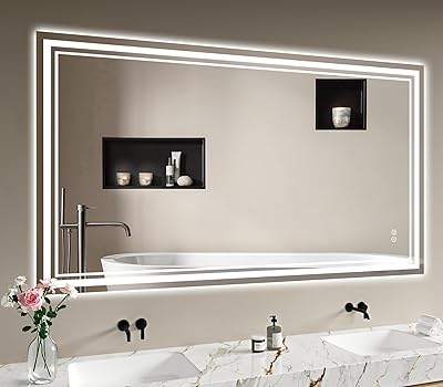 Badspiegel-mit-Beleuchtung 140x70cm - Badezimmerspiegel LED Badezimmer Spiegel mit Beleuchtung Beschlagfrei, Touch-Schalter, Dimmbar, 3 Lichtfarben, Wandspiegel Led-Spiegel-Bad Horizontal/Vertikal