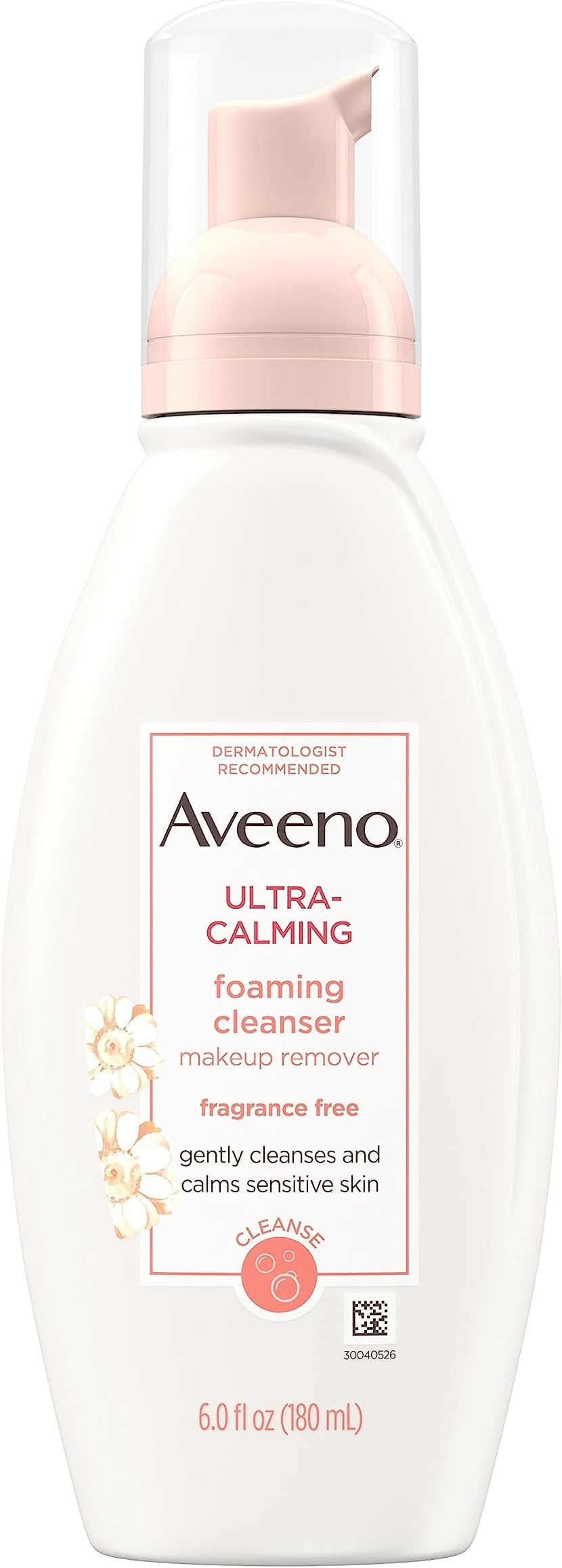 Aveeno Ultra-Calming Foaming Cleanser & Makeup Remover Facial Cleanser with Calming Feverfew, Face Wash for Dry & Sensitive Skin, Hypoallergenic, Fragrance-Free & Non-Comedogenic, Unscented, 6 Fl Oz