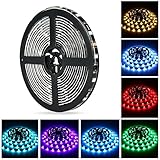 Nexlux 16.4ft LED Light Strip, Waterproof 5050 SMD Single RGB LED Flexible Strip Light Black PCB Board Color Changing Decoration Lighting (No Power Adapter and Remote)