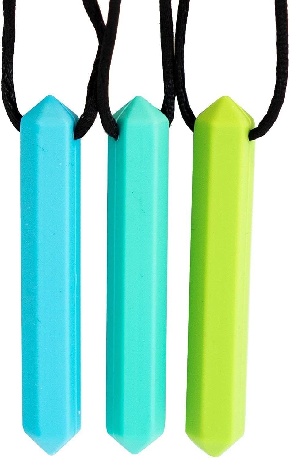 Pencil Sensory Necklace 3 Set - Best for Kids or Adults that Like Biting or Have Autism – Perfectly Textured Silicone Chewy Toys - Chewing Pendant for Boys & Girls, Chew Necklaces - Ocean Blue