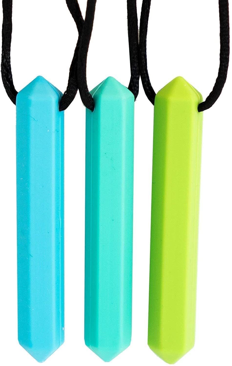Pencil Sensory Necklace 3 Set - Best for Kids or Adults that Like Biting or Have Autism – Perfectly Textured Silicone Chewy Toys - Chewing Pendant for Boys & Girls, Chew Necklaces - Ocean Blue