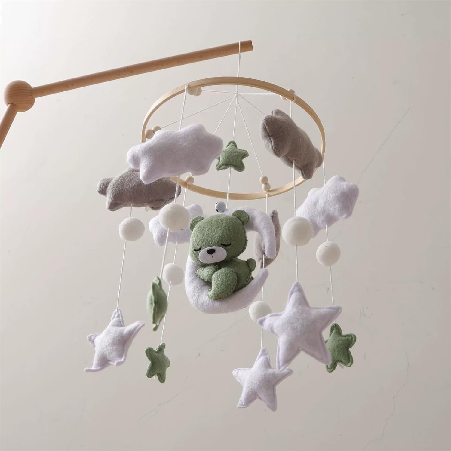 Baby Crib Mobile - Sleeping Bear Mobile for Crib, Felt Cloud Stars Nursery for Boys and Girls, Baby Nursery Hanging Decor (B)