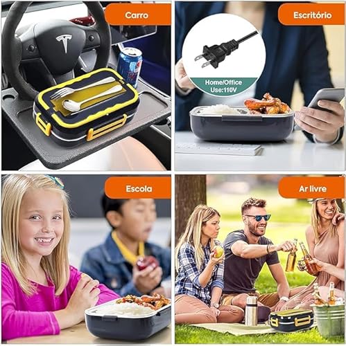 Marmita Elétrica Portátil Premium Automática Carro Lancheira Elétrica Térmica 40w 3 Pratos Veicular