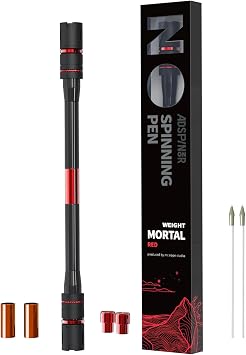 قلم Mr. Nope Weighted Mortal Spinning Pen Mod Advanced Trick Spin Pen for Precision & Practice أثقل، متوازن، قبضة مضادة للانزلاق، أوزان نحاسية قابلة للكتابة باللونين الأسود والأحمر
