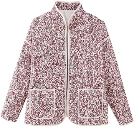 Omoone Women's Cropped Quilted Jacket Floral Printed LightWeight Padded Puffer Cardigan Coat Outwear - Image 7